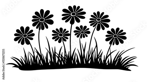 A patch of daisies growing naturally in a meadow, surrounded by grass, Plant Digital Art