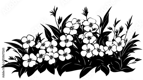 Impatiens growing in a shaded corner of a backyard flower bed, Plant Digital Art