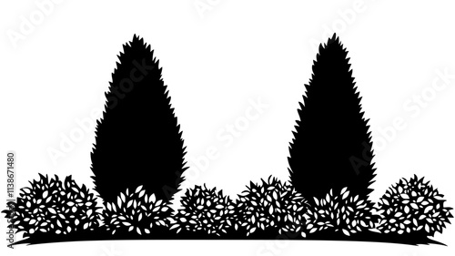 Podocarpus shrub shaped into topiary in a garden, Plant Digital Art
