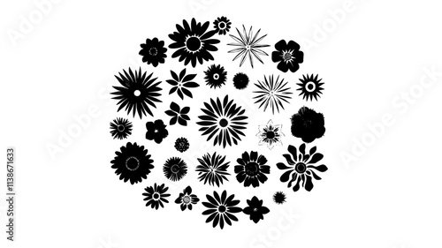 Radial floral arrangement in a circular pattern with central focal points, Plant Digital Art