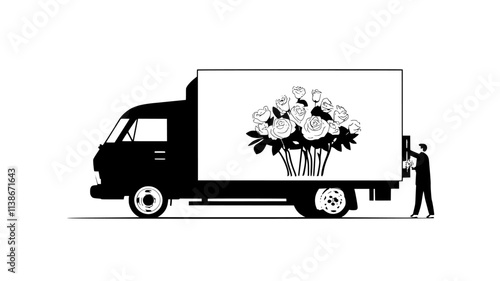 Refrigerated truck being loaded with flower bouquets, Plant Digital Art