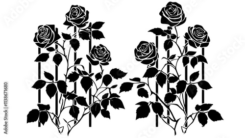 Rose bush climbing a trellis in an English garden setting, Plant Digital Art