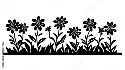 A row of Shasta daisies planted in a neatly arranged garden bed, Plant Digital Art