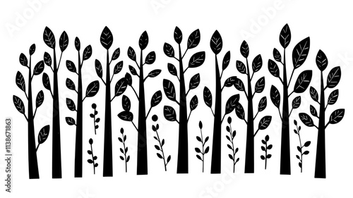 Rubber trees with tapping cuts on trunks, Plant Digital Art