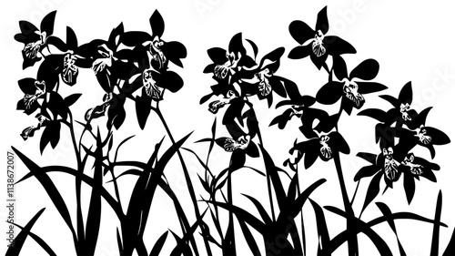 Several Dendrobium orchids growing together in a naturally humid environment, Plant Digital Art