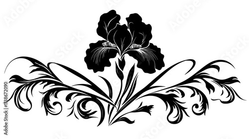 Single bearded iris bloom placed in a decorative floral arrangement, Plant Digital Art
