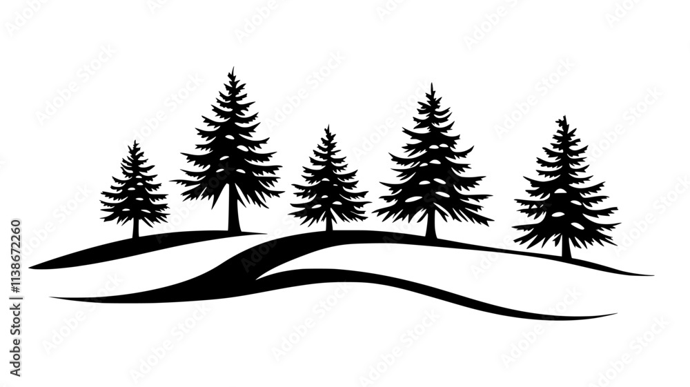 Obraz premium Spruce trees forming a windbreak on a snowy field, Plant Digital Art
