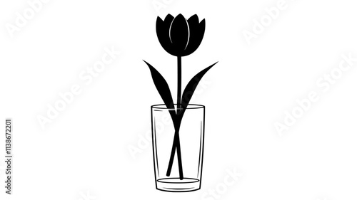 Single stem tulip in tall glass cylinder filled with water, Plant Digital Art