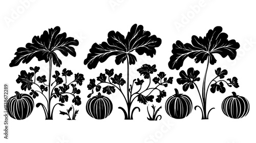 Squash plants with large leaves and developing fruit, Plant Digital Art