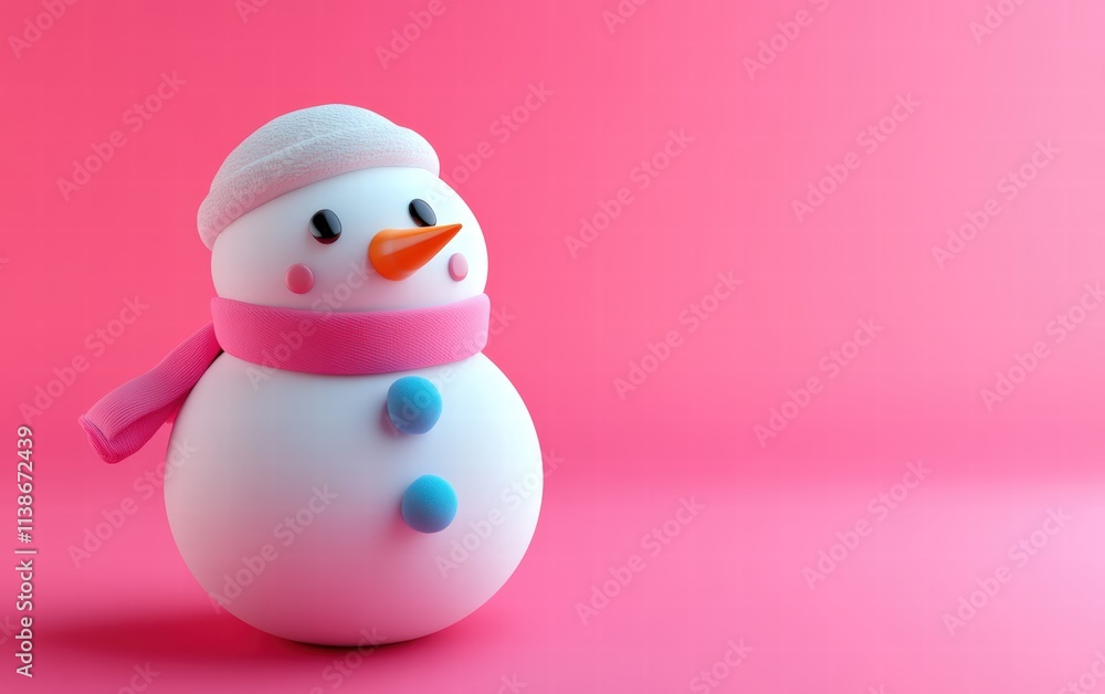 3D cute Snowman on bright pink background 3D cute Snowman on bright pink background