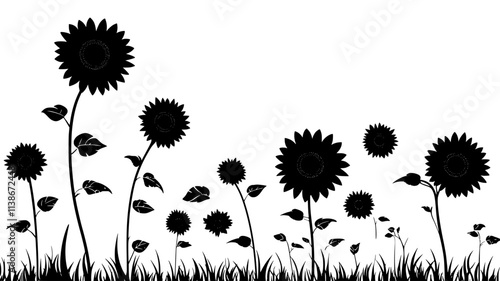 Sunflowers reaching toward the sky in a field, tall and vibrant in summer, Plant Digital Art