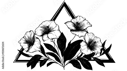 Triangular floral composition with balanced prominent blooms, Plant Digital Art