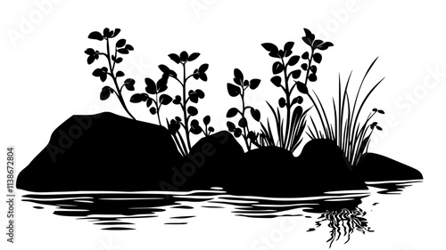 Watercress growing in a clear, flowing stream, Plant Digital Art