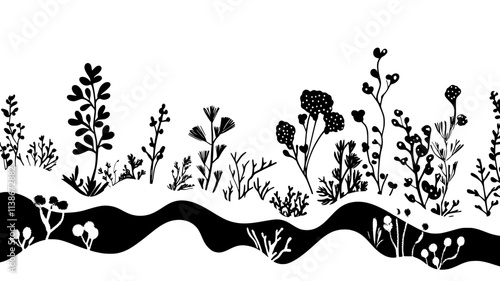 Winter heath forming low mounds in a rock garden setting, Plant Digital Art