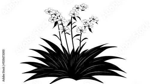Yucca plant with a white flower spike among blade-like leaves, Plant Digital Art