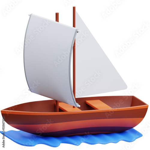 Fotografie PNG 3D sailing boat icon isolated on a white background