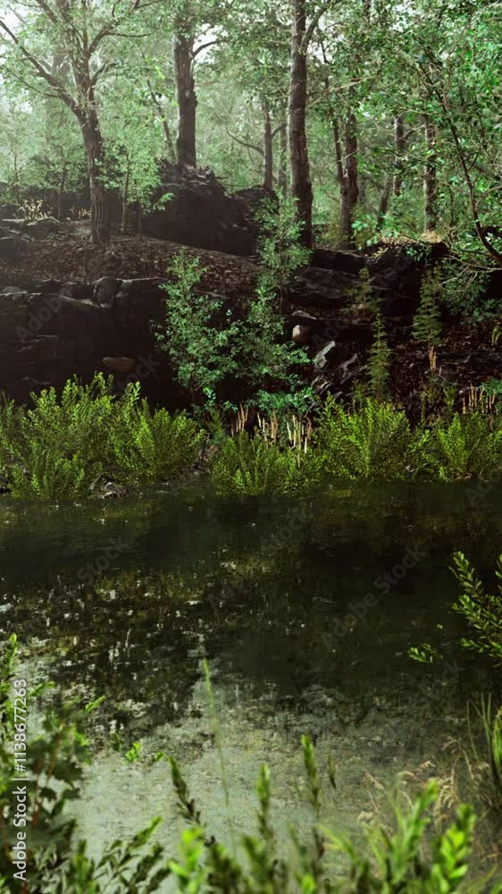 forest spring landscape with overgrown pond forest spring landscape with overgrown pond