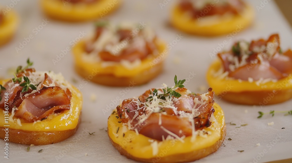 Baked cheese and bacon appetizers on parchment paper. Baked cheese and bacon appetizers on parchment paper.