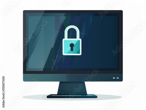 Locking down security computer monitor illustration in digital environment