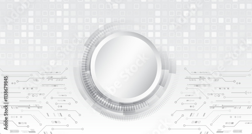 Hi-tech vector illustration with various technology elements. Abstract global sci fi concept. Digital internet communication on grey background. Wide Cyber security internet and networking concept.