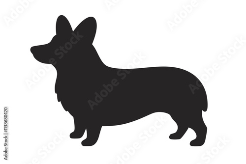 Pembroke Welsh Corgi Silhouette in Line Art - Vector Illustration Design