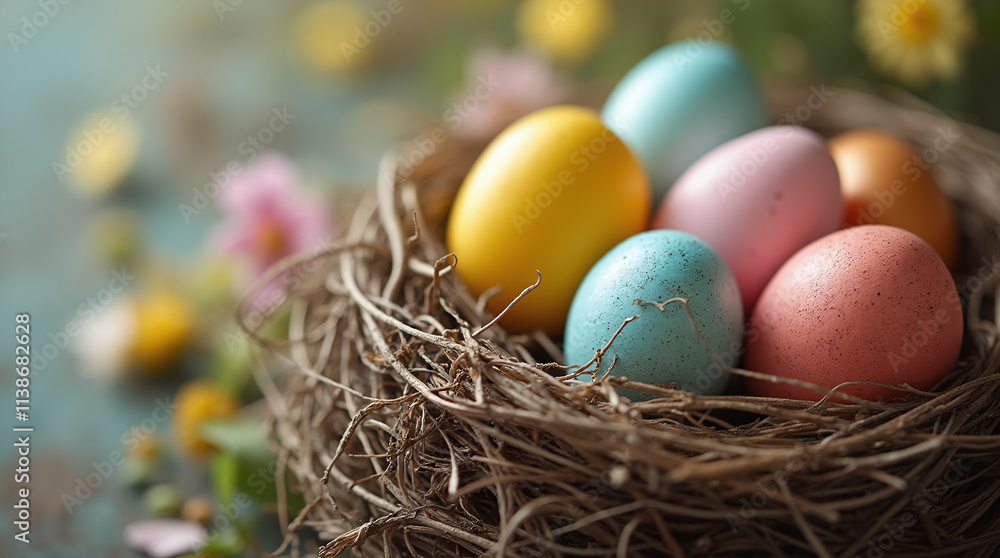 Easter Bird Nest with Colorful Eggs Easter Bird Nest with Colorful Eggs