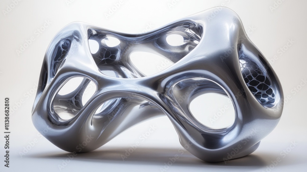 Abstract chrome metal sculpture with organic porous pattern. Abstract chrome metal sculpture with organic porous pattern.