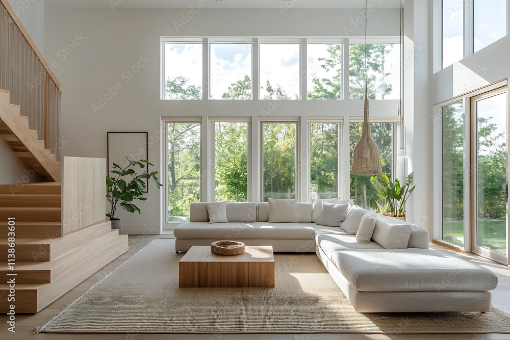 Fototapeta premium Beautiful Modern Living room Interior with furniture's ,mockup frame , posters, wall -3d Rendering