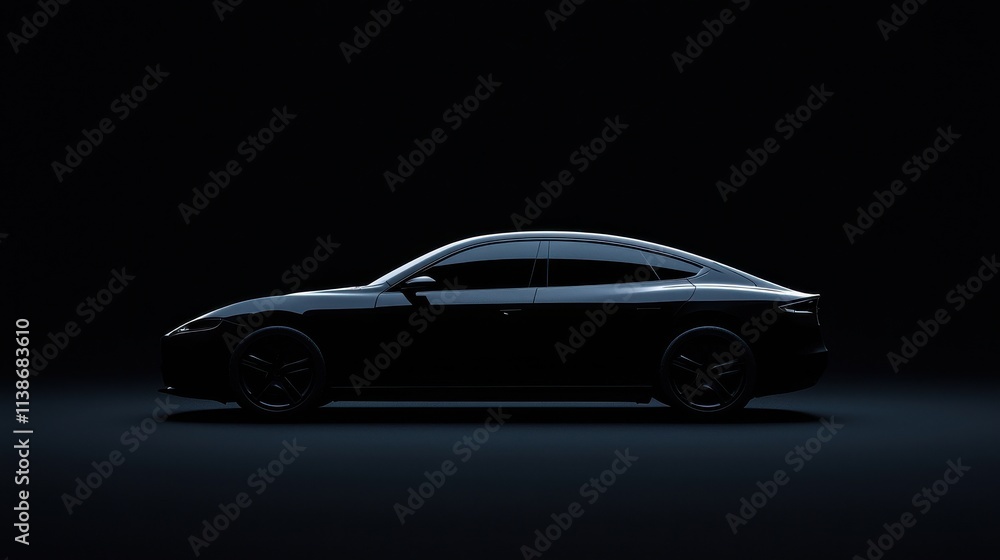 Sleek and Modern Silhouette of a Luxurious Electric Vehicle at Night Sleek and Modern Silhouette of a Luxurious Electric Vehicle at Night