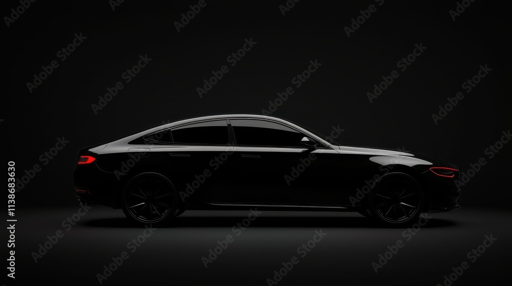 Sleek Black Sedan Silhouette Against a Dark Background Sleek Black Sedan Silhouette Against a Dark Background