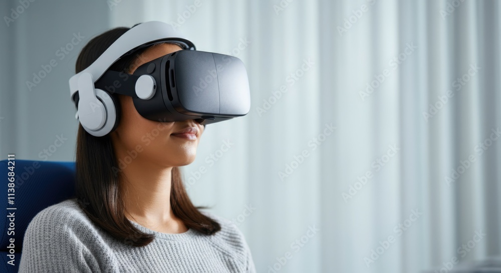 Asian young female exploring virtual reality technology with headset Asian young female exploring virtual reality technology with headset