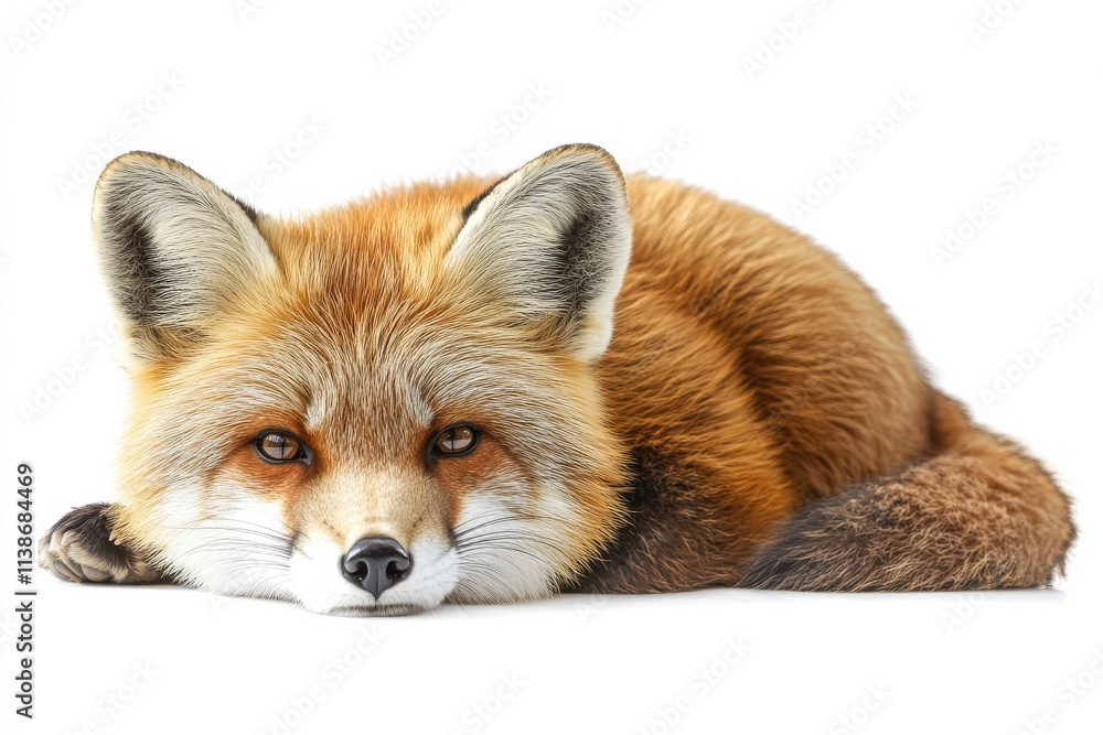 Obraz premium Red fox resting on white background