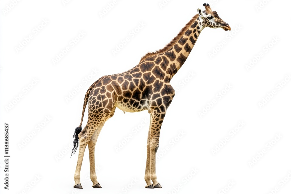Fototapeta premium Giraffe standing against a white background.