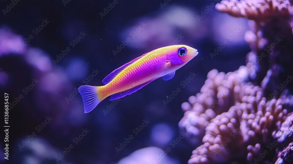 Obraz premium Vibrant fish swims in reef.
