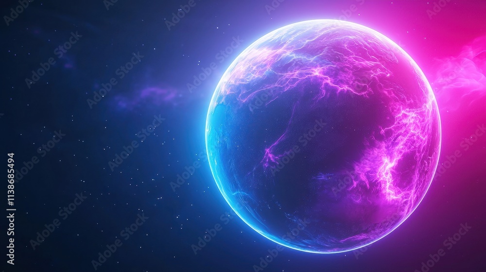 Fototapeta premium A Vibrant Cosmic Sphere Surrounded by Ethereal Nebulae and Stars