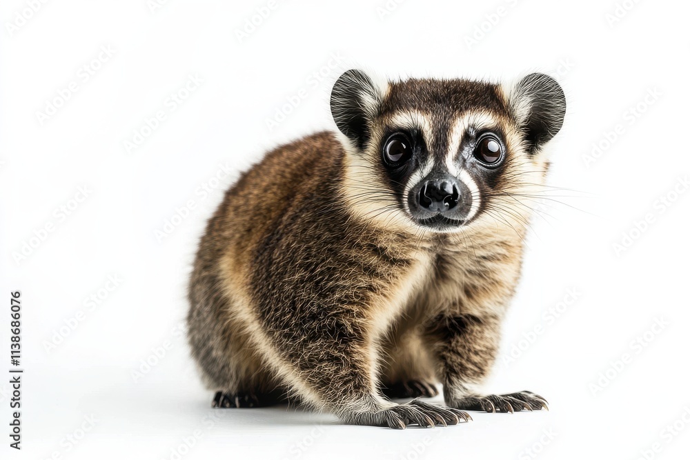 Obraz premium Adorable Coati Posing on White Background
