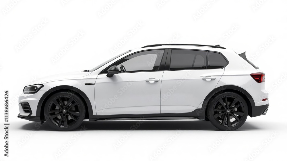 New silver white car isolated on a white background with a shadow detail New silver white car isolated on a white background with a shadow detail