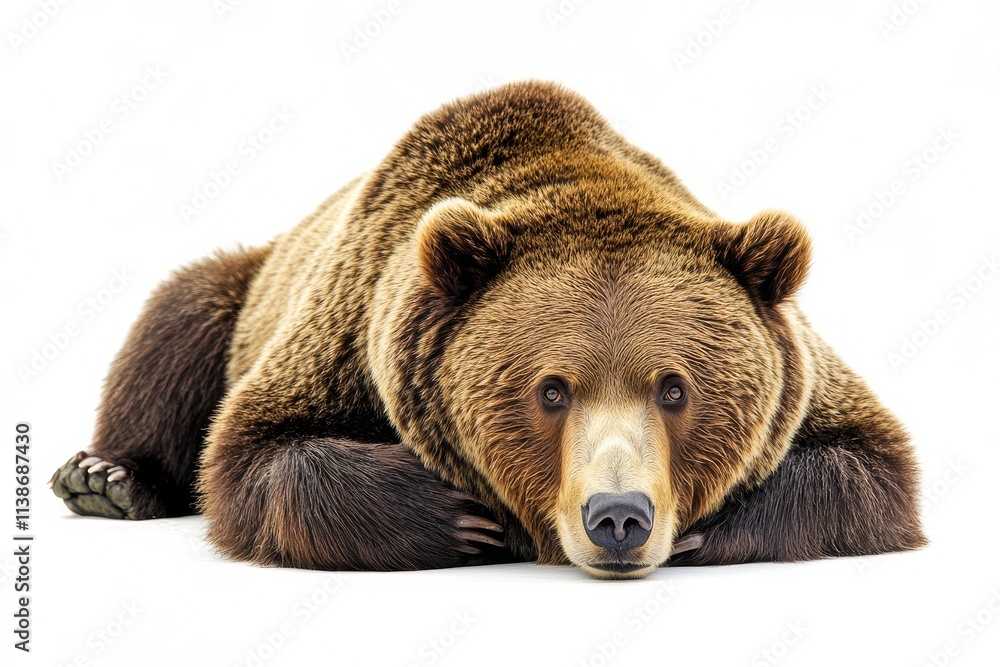 Obraz premium Grizzly bear resting on white background
