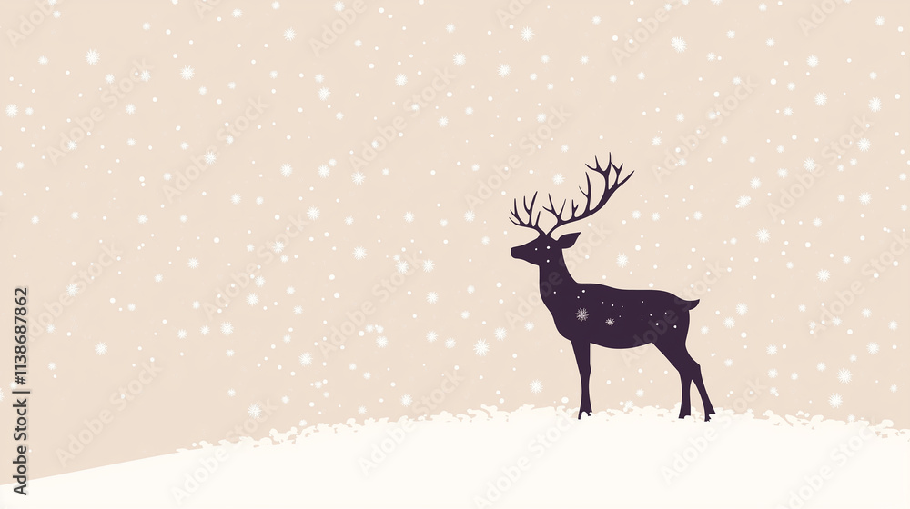 A minimalist reindeer silhouette with snow and a warm New Year message, vector illustration for background, greeting card, copy space A minimalist reindeer silhouette with snow and a warm New Year message, vector illustration for background, greeting card, copy space