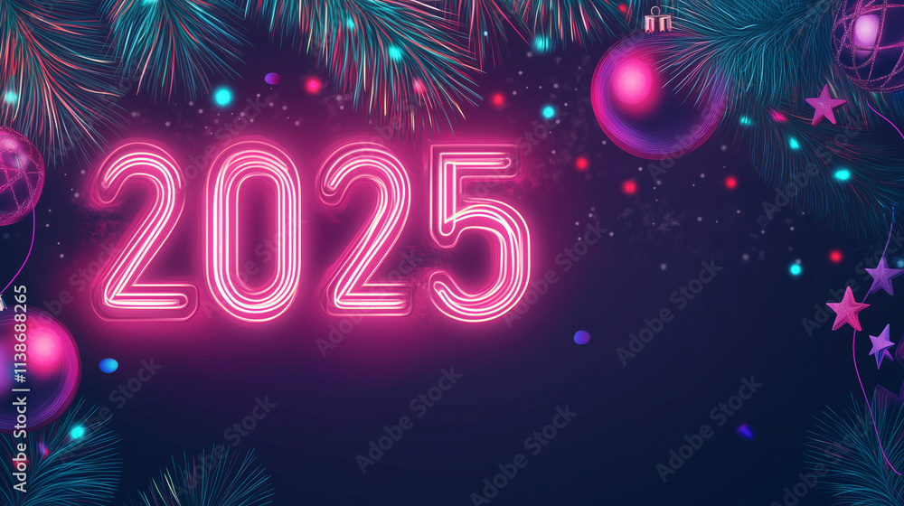 A futuristic New Year greeting with a glowing neon A futuristic New Year greeting with a glowing neon