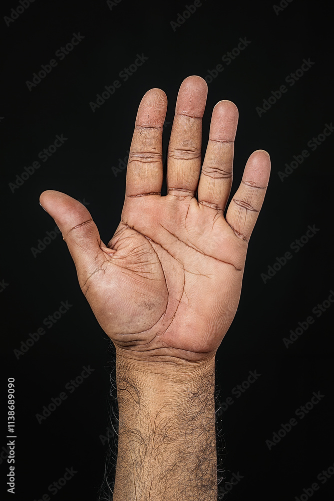 A man's hand with a black background A man's hand with a black background