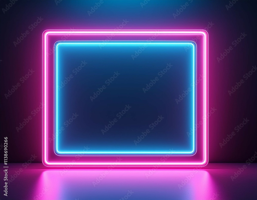 square rectangular pink and blue glowing neon picture frame on a dark background 3d illustration rendering empty copy space in the middle mockup square rectangular pink and blue glowing neon picture frame on a dark background 3d illustration rendering empty copy space in the middle mockup