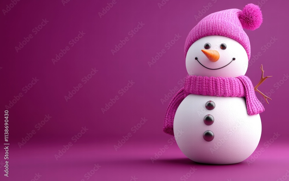3D cute Snowman on bright purple background 3D cute Snowman on bright purple background
