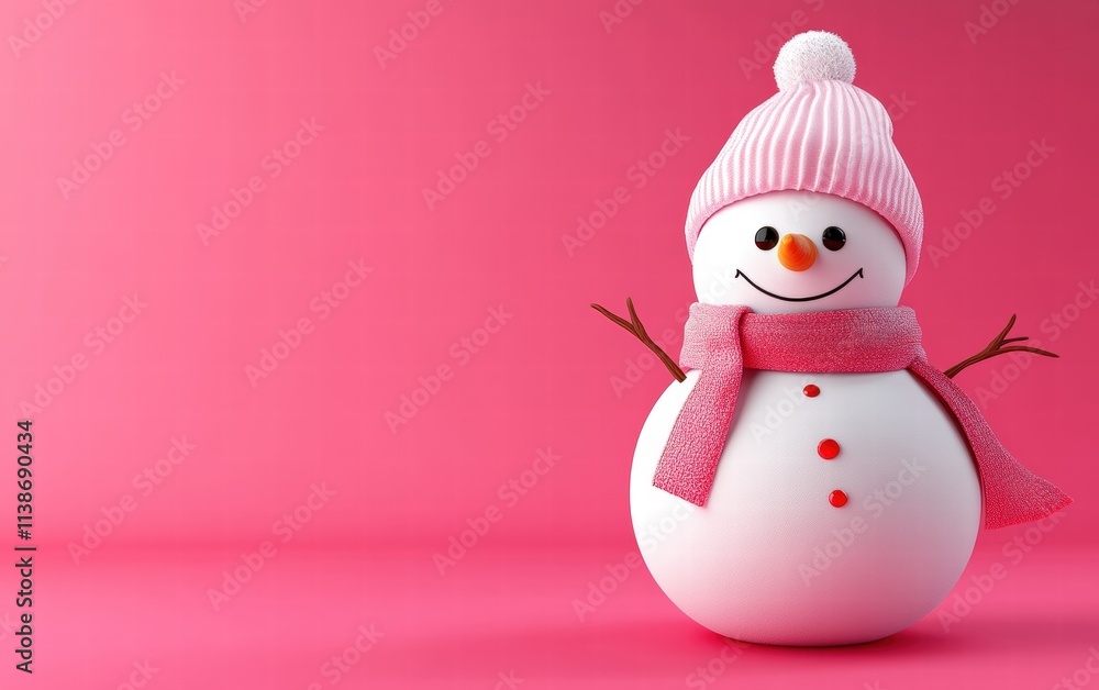 3D cute Snowman on bright pink background 3D cute Snowman on bright pink background