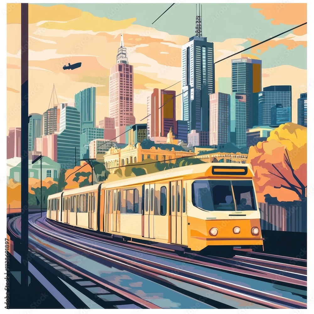 Scenic View of Melbourne Skyline with Modern Buildings and Historic Architecture Along the Yarra River Scenic View of Melbourne Skyline with Modern Buildings and Historic Architecture Along the Yarra River