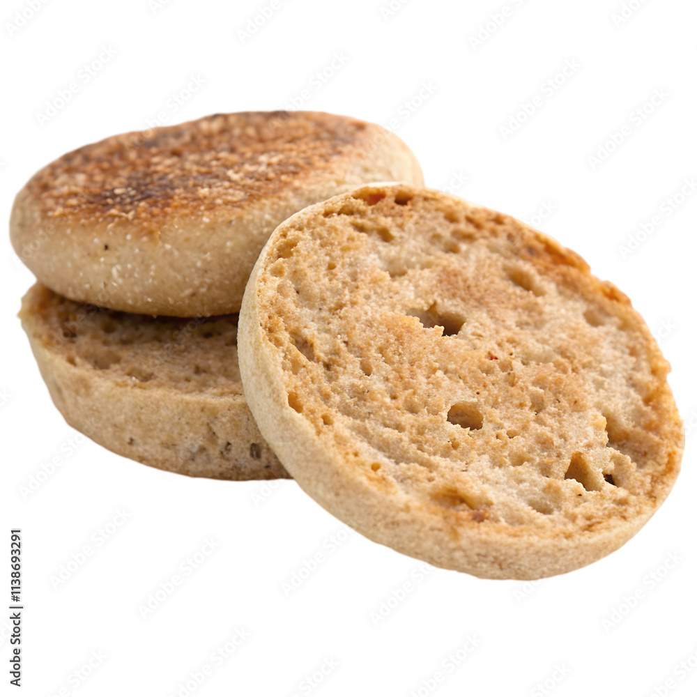 organic whole wheat english muffin on transparent background organic whole wheat english muffin on transparent background