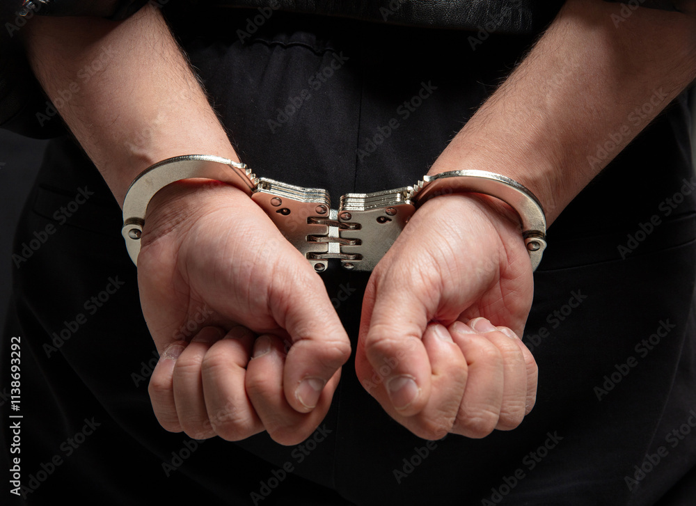 Hands in handcuffs. Crime arrest and jail concept Hands in handcuffs. Crime arrest and jail concept