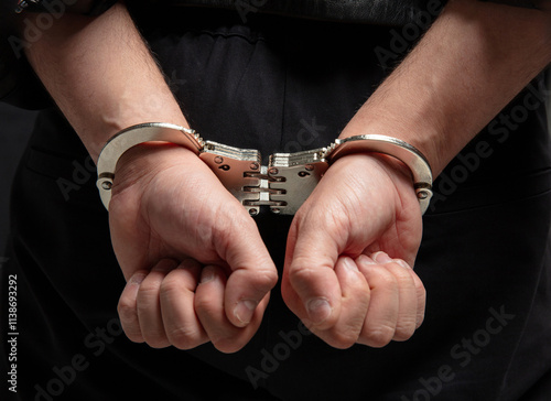 Obraz na płótnie Hands in handcuffs. Crime arrest and jail concept w salonie