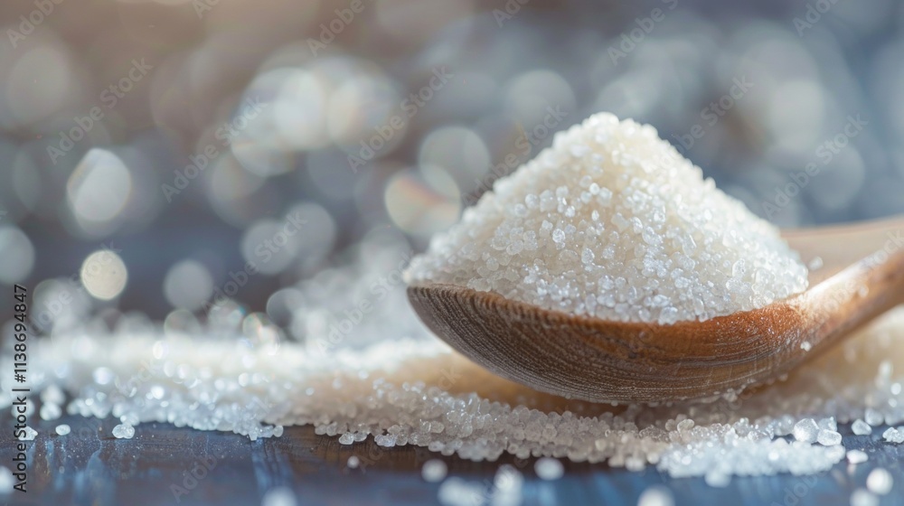 Coarse sea salt in a wooden spoon with rustic background Coarse sea salt in a wooden spoon with rustic background