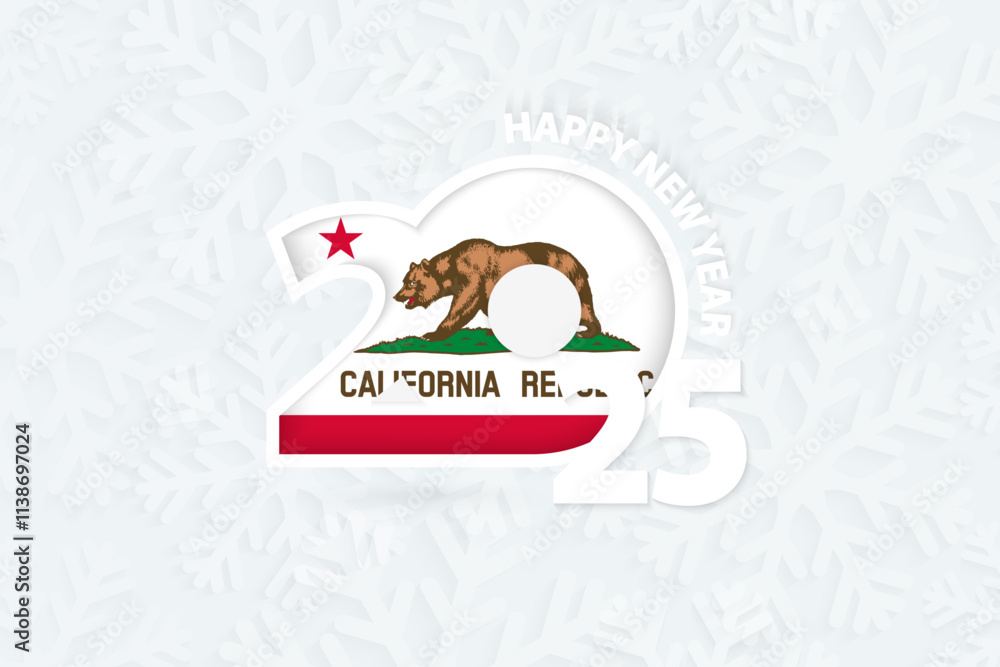 Fototapeta premium New Year 2025 for California on snowflake background.